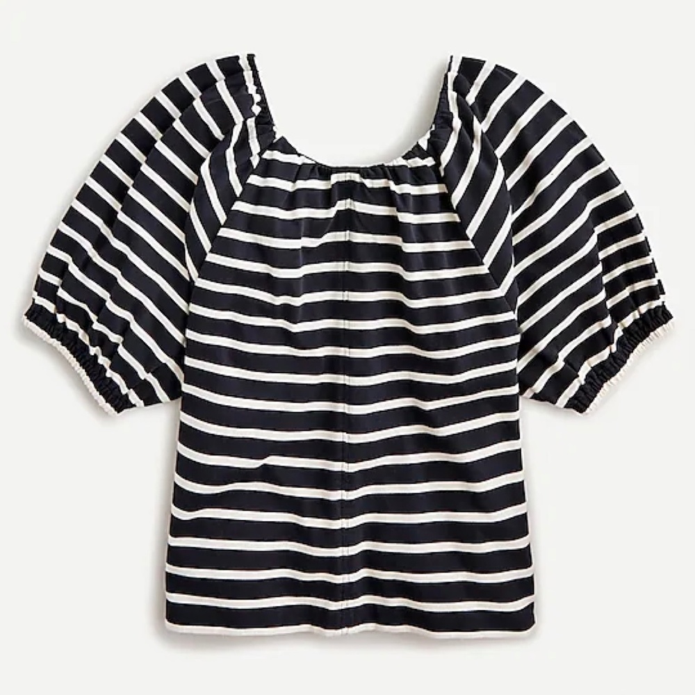 J.‎ CREW Top Mariner cloth stripe nautical puff-sleeve Black & Cream Small